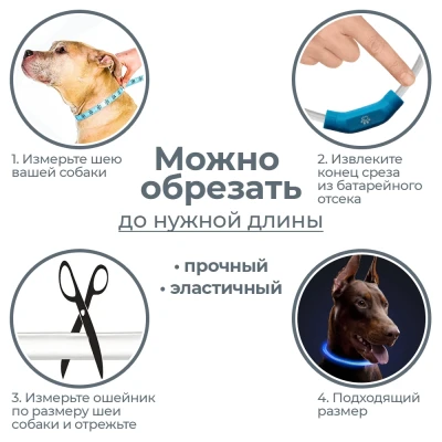 Ошейник светящийся светодиодный для собак с USB зарядкой 70 см прозрачный с синим