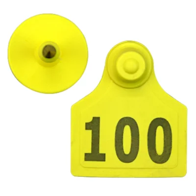 Бирка двойная для КРС 90*70 мм жёлтая с номером 100 шт.